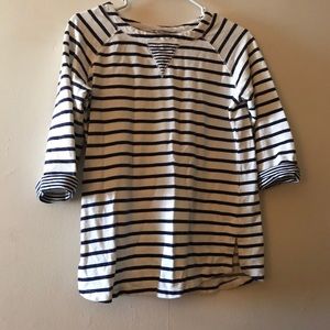 Long sleeve striped navy blue and white shirt